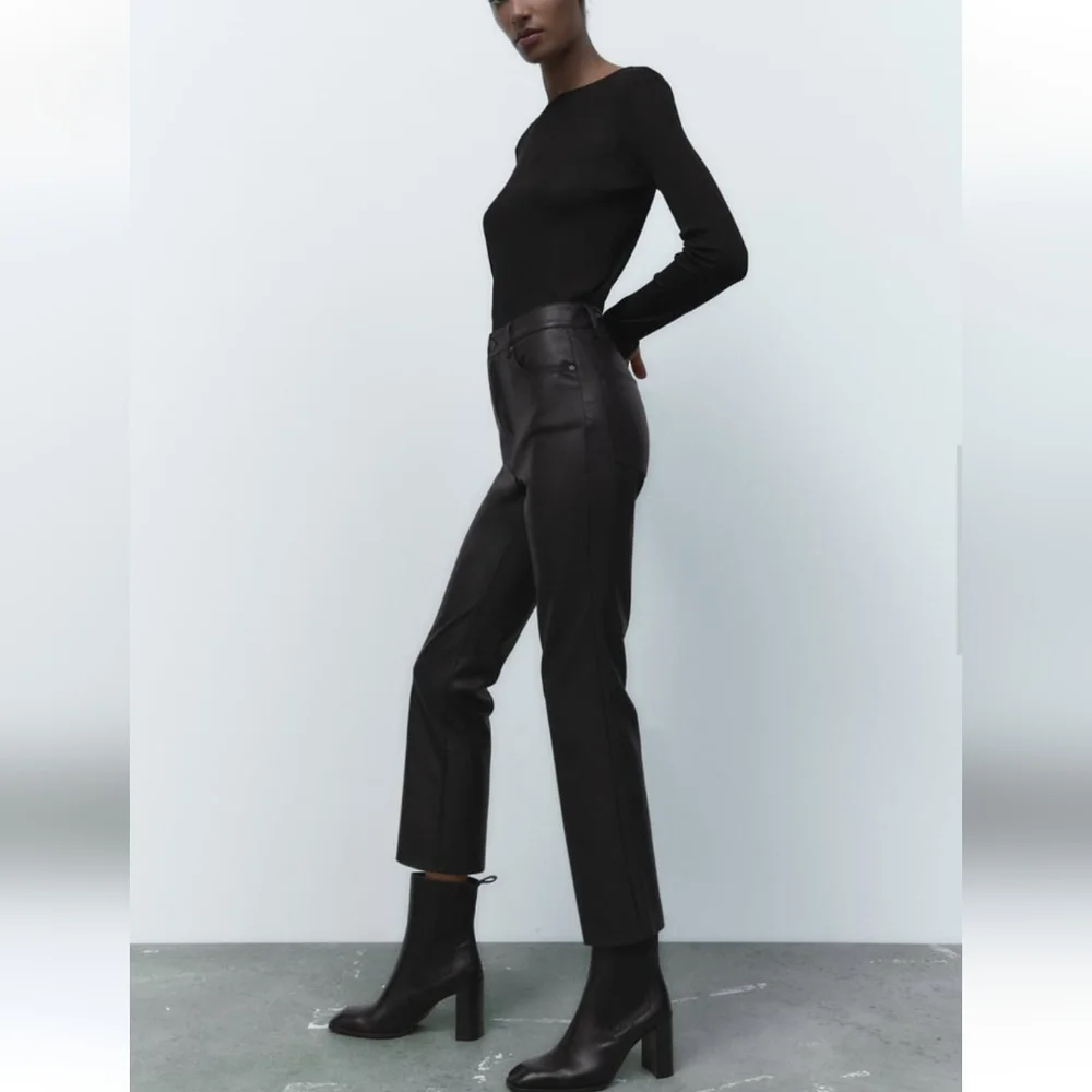 ZARA FLARED FAUX LEATHER Pants BLACK Size 2